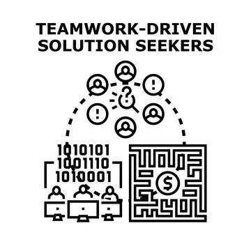 Teamwork driven solution seekers analyzing complex data Stock Illustration
