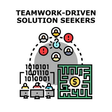 Teamwork driven solution seekers analyzing complex data Stock Illustration