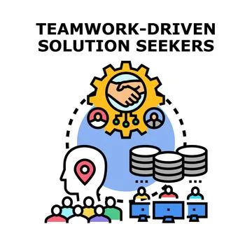 Teamwork driven solution seekers working together concept Illustrazione stock