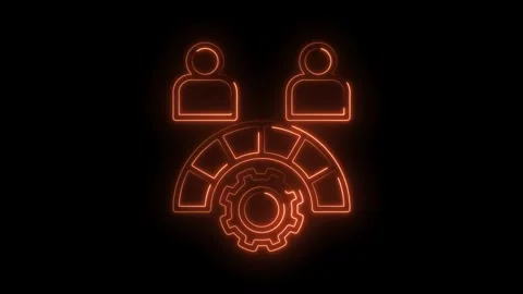 Teamwork efficiency glowing orange neon icons collaboration gear network pr.. Stock Footage 309911233