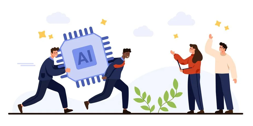 Teamwork Embracing Artificial Intelligence Adoption Stock Illustration
