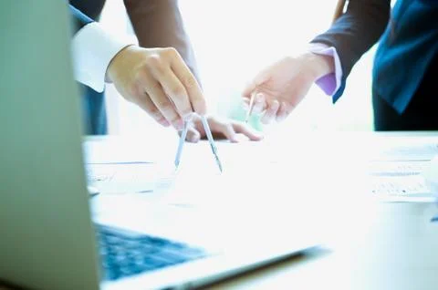 Teamwork off engineer meeting for architectural project. Stock Photos