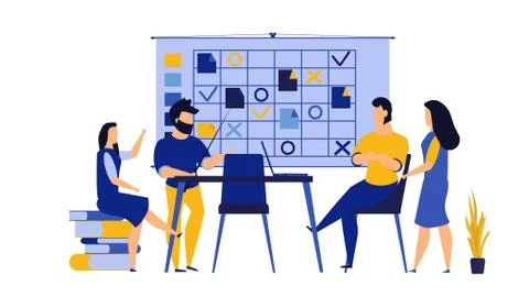 Teamwork entrepreneurship vector office work illustration with computer pc. A Illustrazione stock