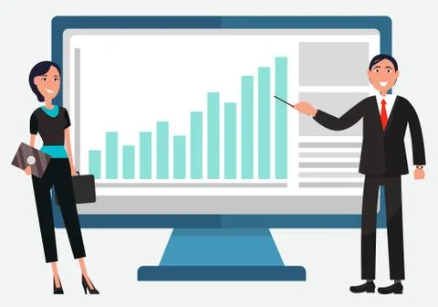 Teamwork Finance Presentation, Computer Vector Stock Illustration