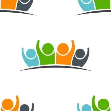 Teamwork Five Friends image. Vector Pattren Seamless Stock Illustration