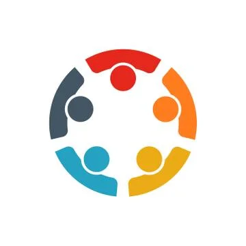 Teamwork of five persons working together to reach a goal Illustrazione stock