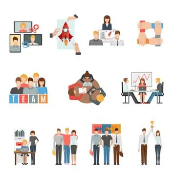 Teamwork flat icons set Stock Illustration