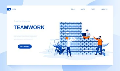 Teamwork flat landing page template Stock Illustration
