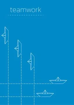 Teamwork with a folded paper boat Stock Illustration