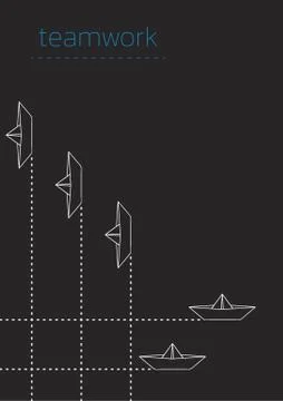 Teamwork with a folded paper boat Stock Illustration