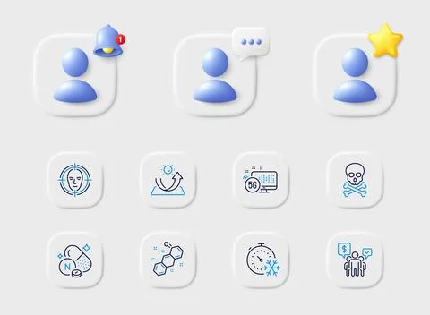 Teamwork, Freezing timer and Chemical formula line icons. For web app, printing Stock Illustration