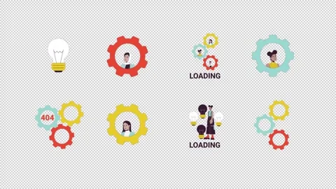 Teamwork gears and lightbulb ideas cartoon animation pack Stock Footage 345213772