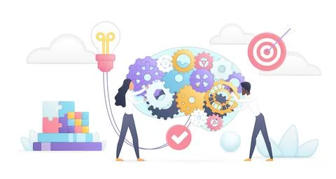 Teamwork Generating Creative Ideas With Gears Stock Illustration