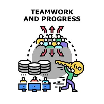Teamwork generating progress and developing success achieving goals Stockillustratie