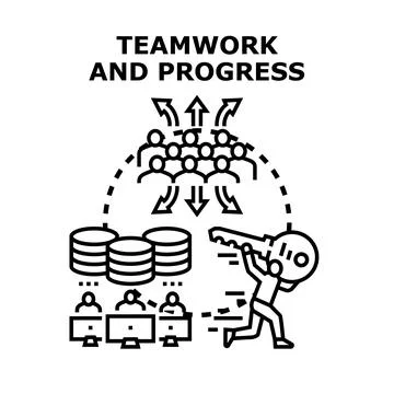 Teamwork generating progress and developing success achieving goals Stock Illustration