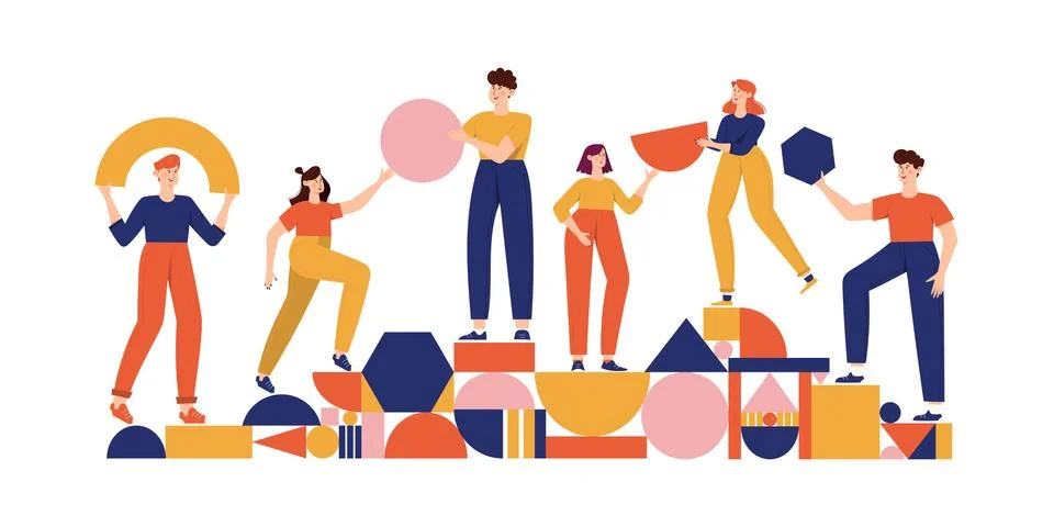 Teamwork geometric shapes Stock Illustration