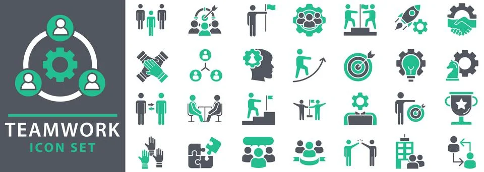 Teamwork green icon set Stock Illustration