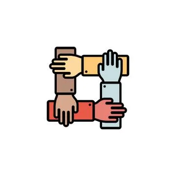 Teamwork. Group, business, hand. Line icon on isolated background. Eps 10 vec Stock Illustration