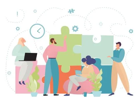Teamwork, group people working in office, collaboration strategy, brainstorming Stock Illustration