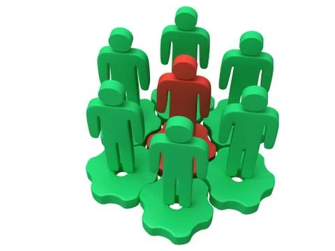 Teamwork. Group of stylized people stand on gears. 스톡 일러스트