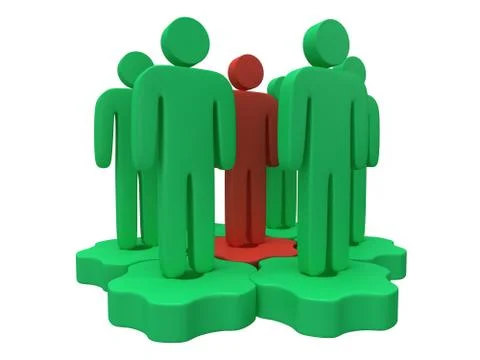 Teamwork. Group of stylized people stand on gears. Stock Illustration