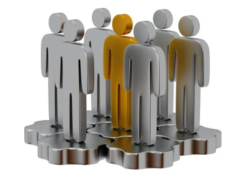 Teamwork. Group of stylized people stand on gears. イラスト素材