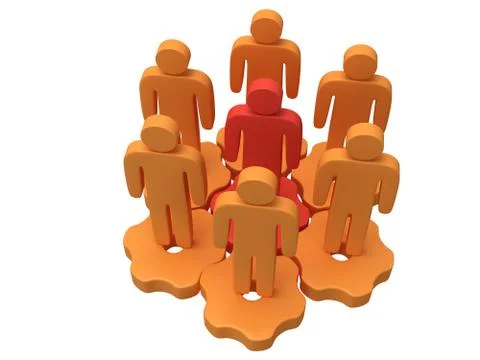 Teamwork. Group of stylized people stand on gears. 스톡 일러스트