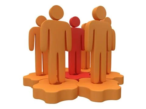 Teamwork. Group of stylized people stand on gears. Stock Illustration