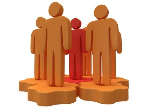Teamwork. Group of stylized people stand on gears. Stock-Illustration