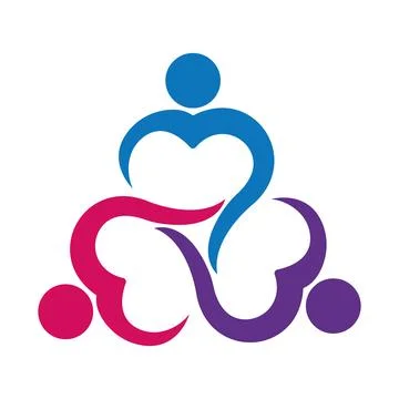 Teamwork group three heart people. Vector design icon Community care Logo Stock Illustration