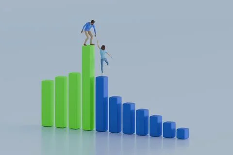 Teamwork on growth bars, man helping woman climb Stock Illustration