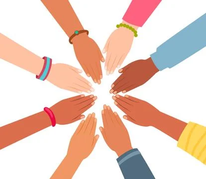 Teamwork, hands, diversity, diverse, unity, skin, team, work, community, fr.. Stock Illustration