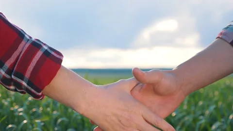 Teamwork. Handshake close-up. A man and a woman, farmers, shake hands. The path Stock-Footage 136283741