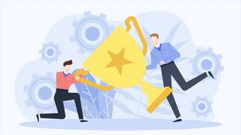 Teamwork with huge trophy illustration isolated business animated video Stock Footage 282332277