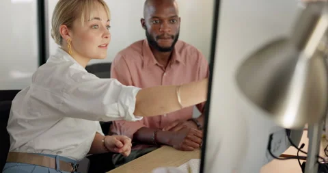 Teamwork, human resources and training with a business woman explaining to an Stock Footage 226249925