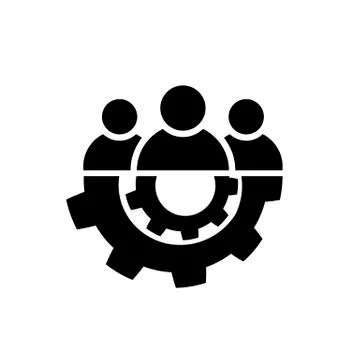 Teamwork icon in flat style. Team and gear symbol Stock Illustration