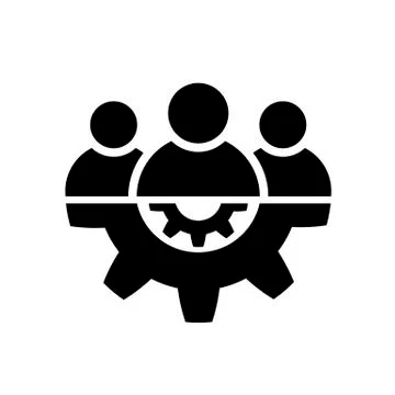 Teamwork icon in flat style. Team and gear symbol Stock Illustration