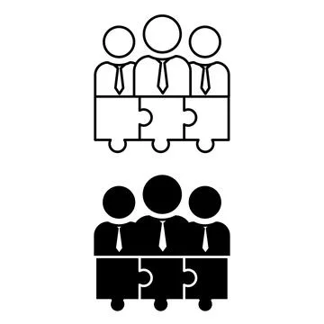 Teamwork Icons. Black And White Vector Illustration. Group Of Office Worker.. Stock Illustration