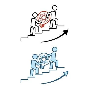 Teamwork Icons. Vector Illustration of People Carrying a Light Bulb Up the .. Stock Illustration