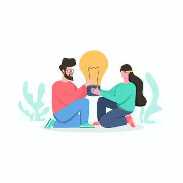 Teamwork illustration, Generating creative new Ideas together vector concept Illustrazione stock