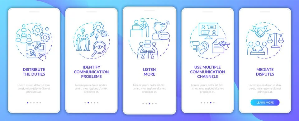 Teamwork improving blue gradient onboarding mobile app screen Stock Illustration