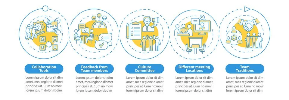 Teamwork improving tips blue circle infographic template 스톡 일러스트