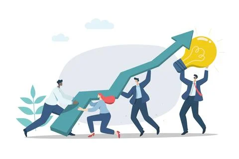 Teamwork to increase work efficiency and accomplished, Business team pushin.. Stock Illustration