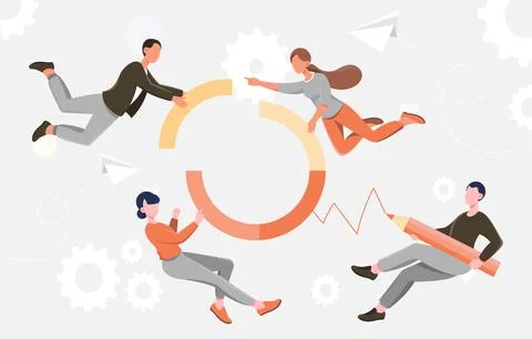 Teamwork with infographic elements. Vector illustration Stock Illustration