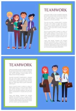 Teamwork Informative Banners Set with Sample Text Stock Illustration