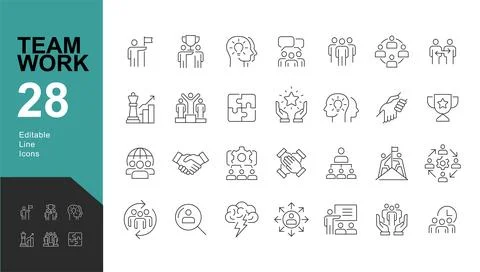 Teamwork Line Editable Icons set. Ilustración de archivo