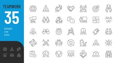 Teamwork Line Editable Icons set. Ilustración de archivo