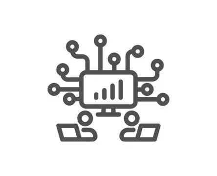 Teamwork line icon. Remote office sign. Vector Stock Illustration