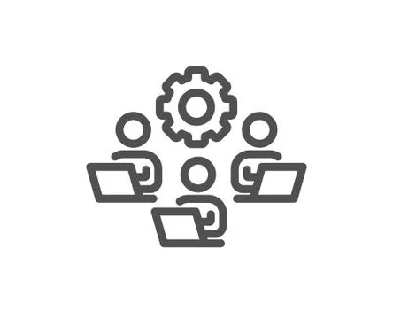 Teamwork line icon. Remote office sign. Vector Stock Illustration