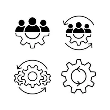 Teamwork line icon set in flat. Leadership symbols Stock Illustration